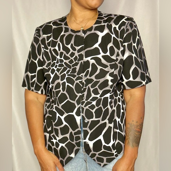 Vintage KATHY CHE Giraffe Print Blouse size 14 - Picture 3 of 3